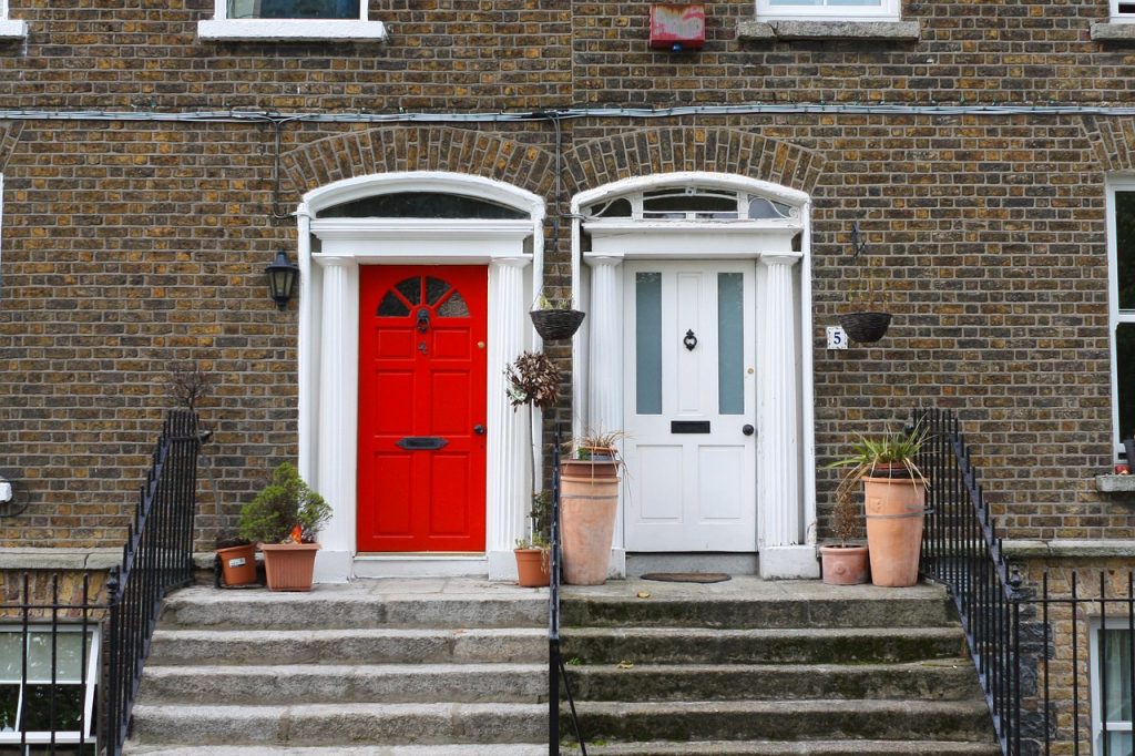 dublin, home, house, ireland, europe, architecture, building, bricks, door, white, red, white and red, red and white, old, georgian front door, front door, georgian door, stairs, brown door, door, door, door, door, door, front door, front door, front door